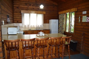 Family Cabin, 2 Bedrooms | Private kitchen | Fridge, microwave, oven, stovetop