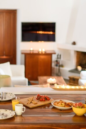 Luxury Villa | Living area | Flat-screen TV - Aquaria Villa (Santorini)