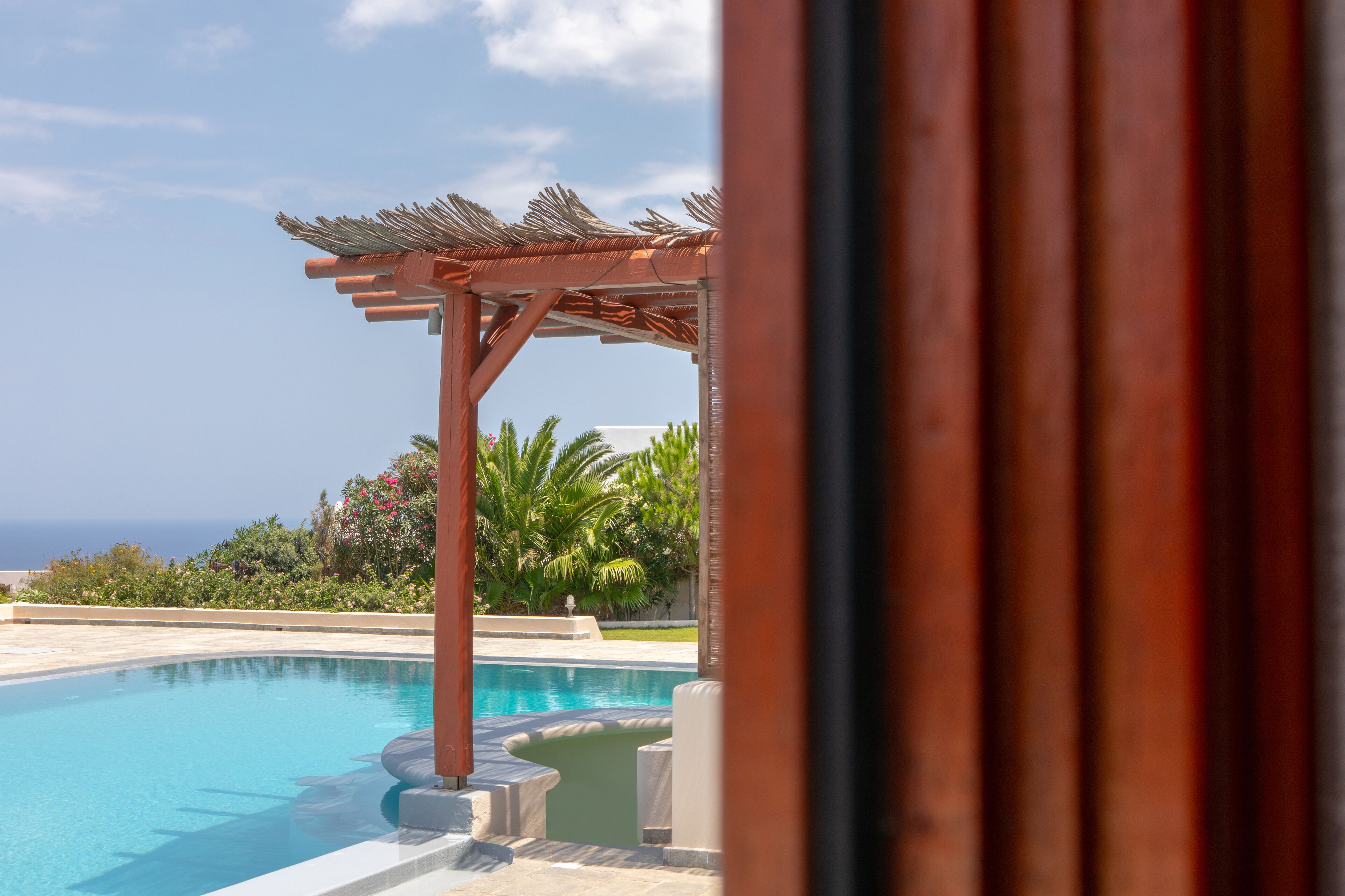 Outdoor pool, pool umbrellas