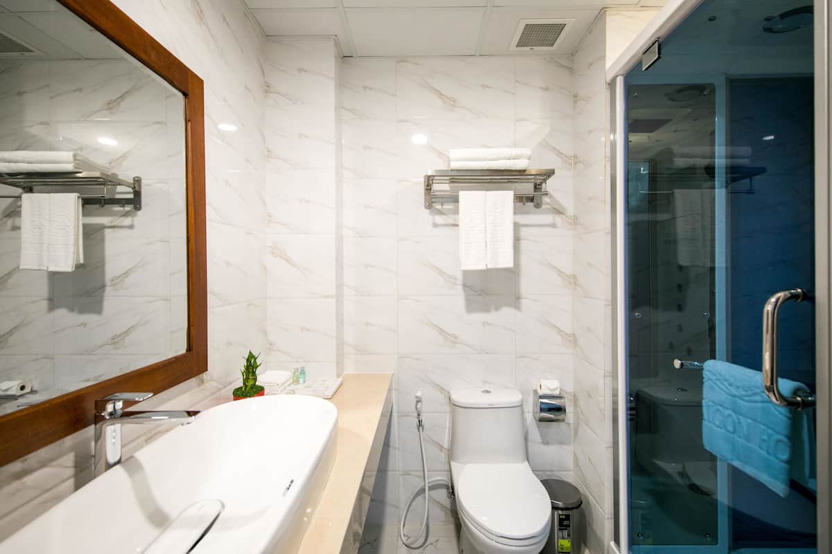 vip double room with window | bathroom | shower, rainfall showerhead, free toiletries, hair dryer