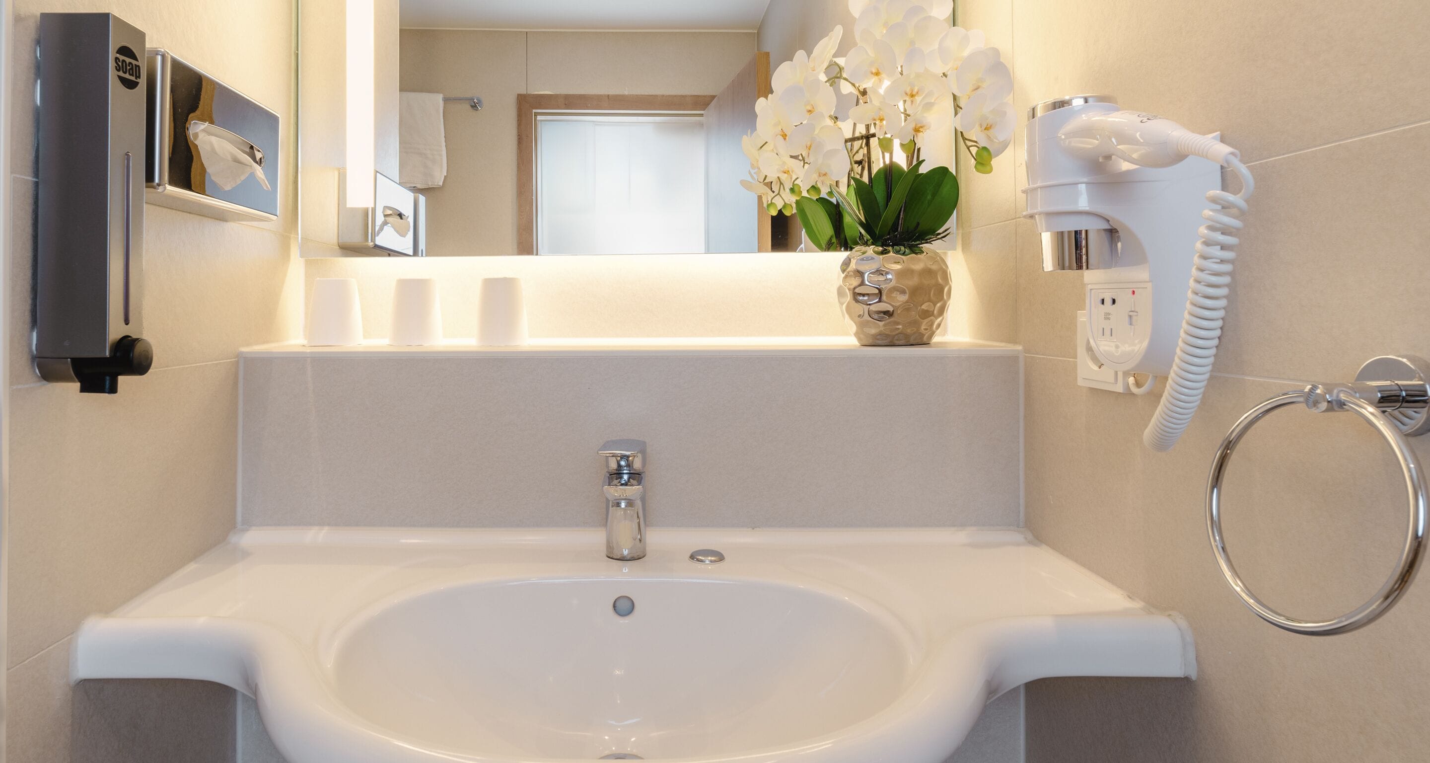 free toiletries, hair dryer, towels, soap