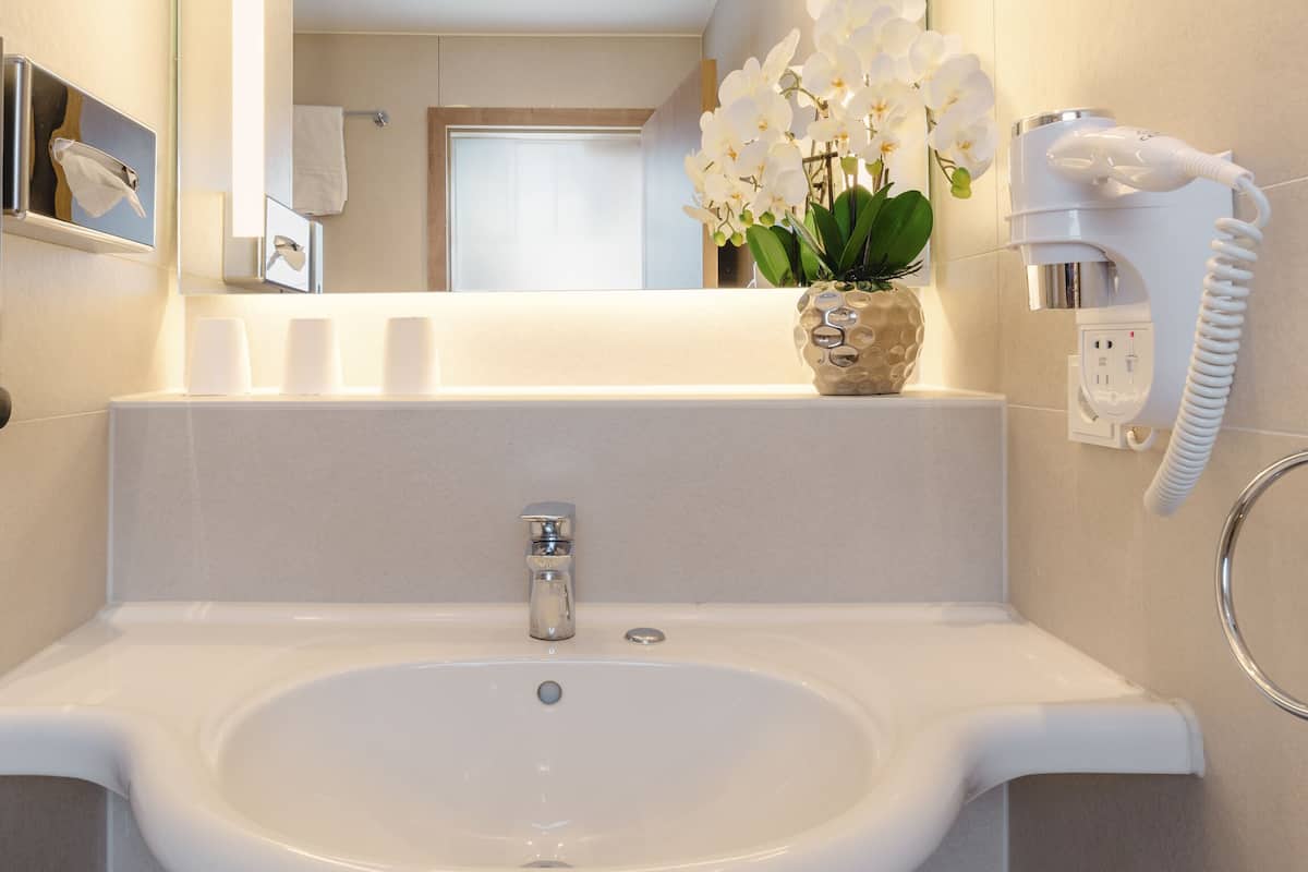 free toiletries, hair dryer, towels, soap