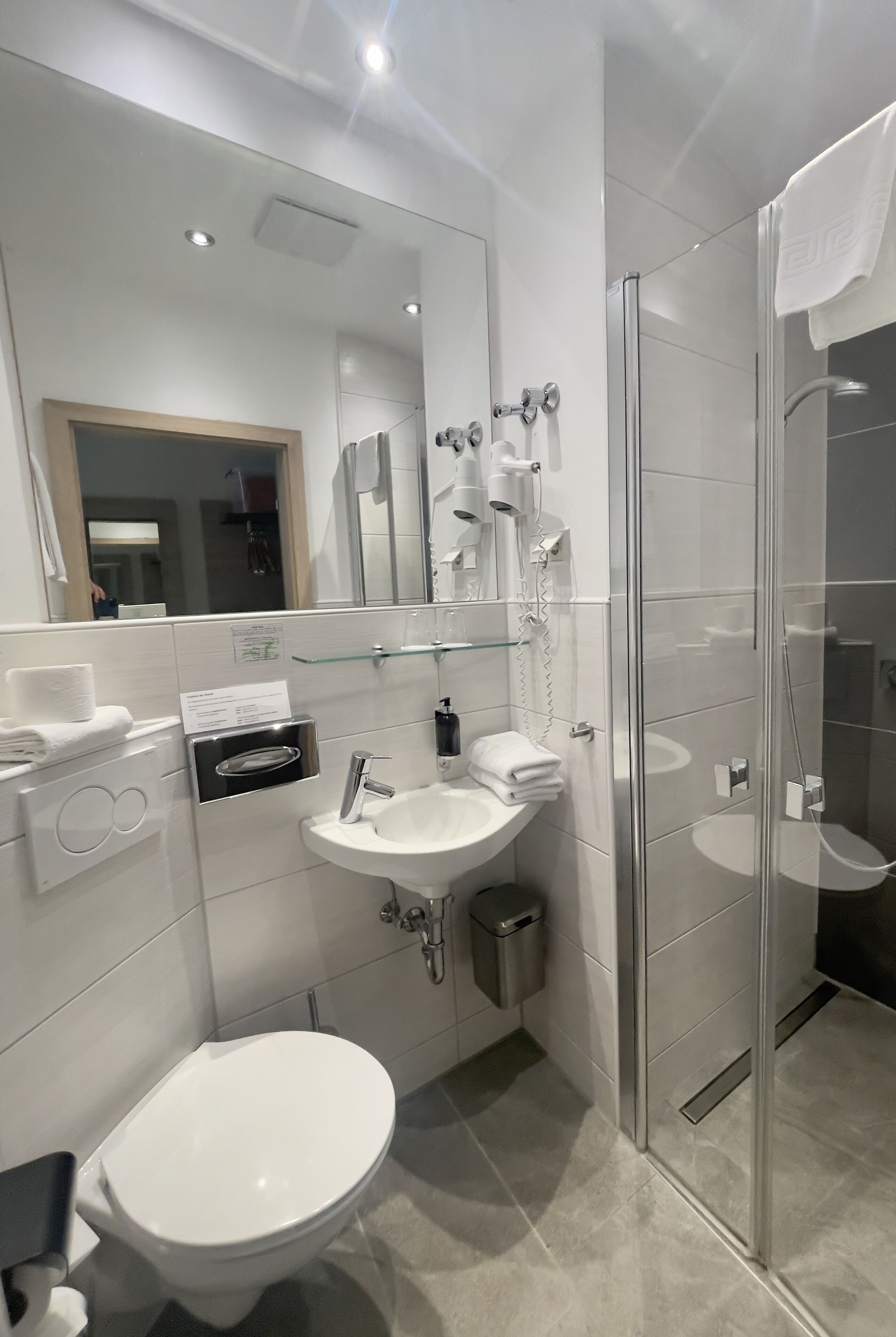 shower, rainfall showerhead, eco-friendly toiletries, hair dryer