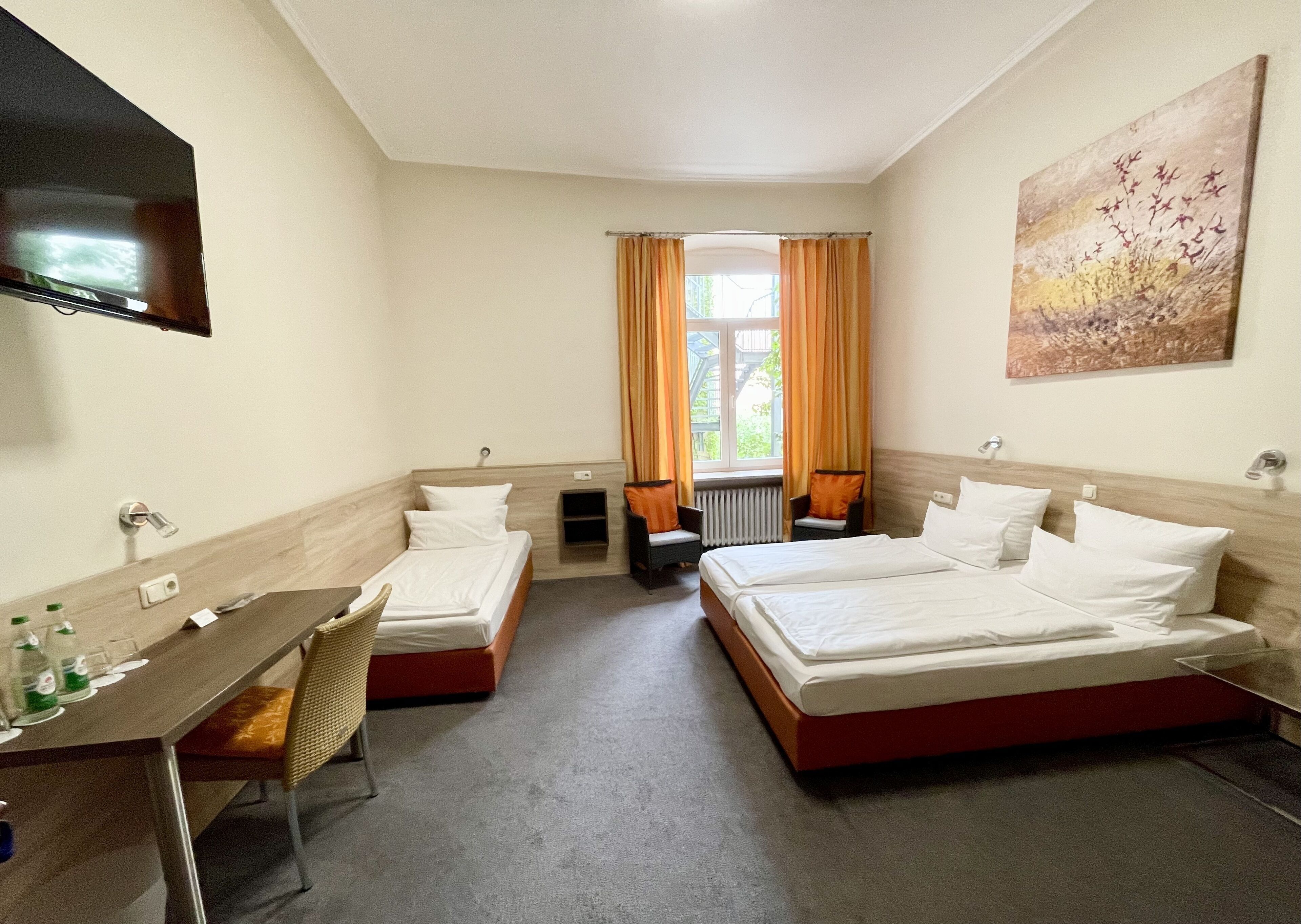 Desk, free WiFi, bed sheets