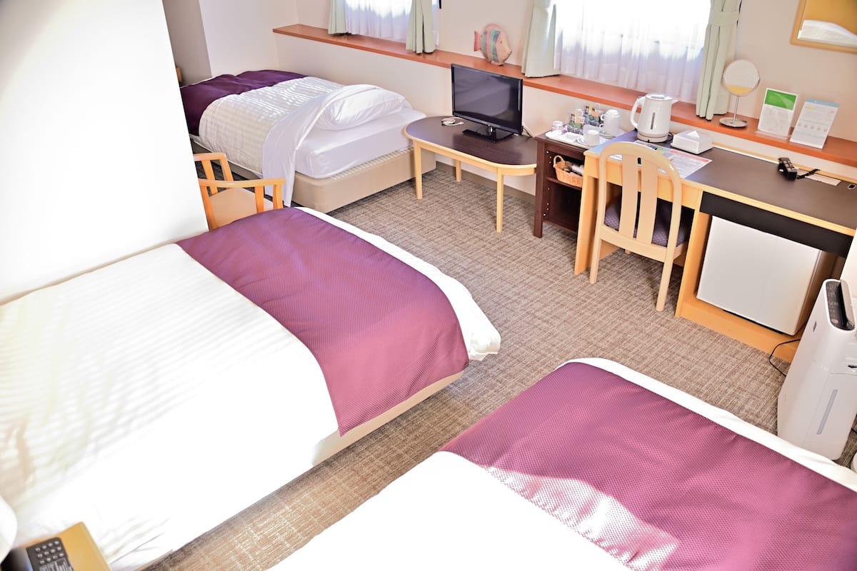 Down comforters, desk, blackout drapes, iron/ironing board