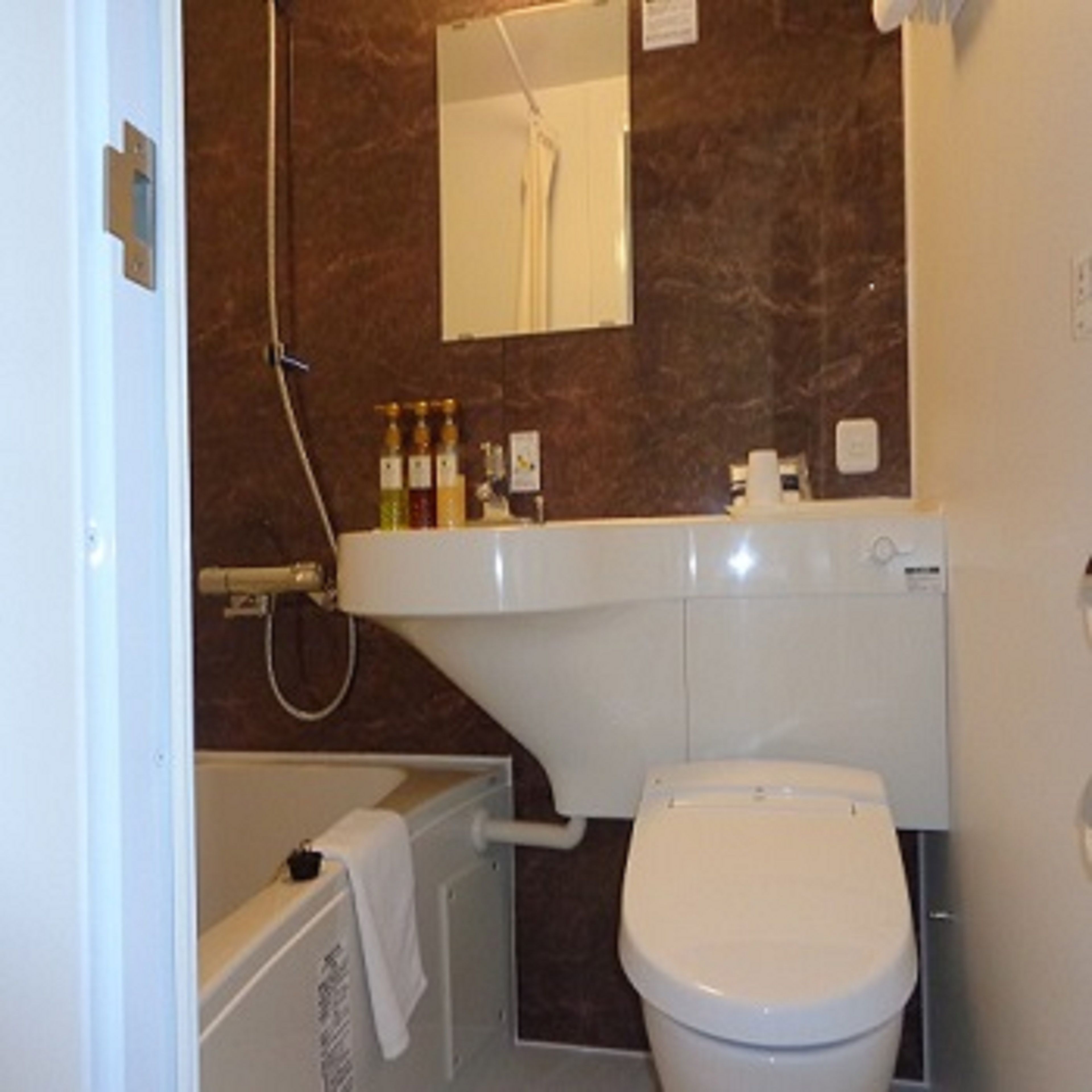 combined shower/bathtub, free toiletries, hair dryer, bathrobes