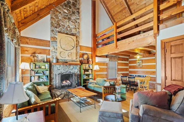 Televisión, chimenea, futbolito y libros