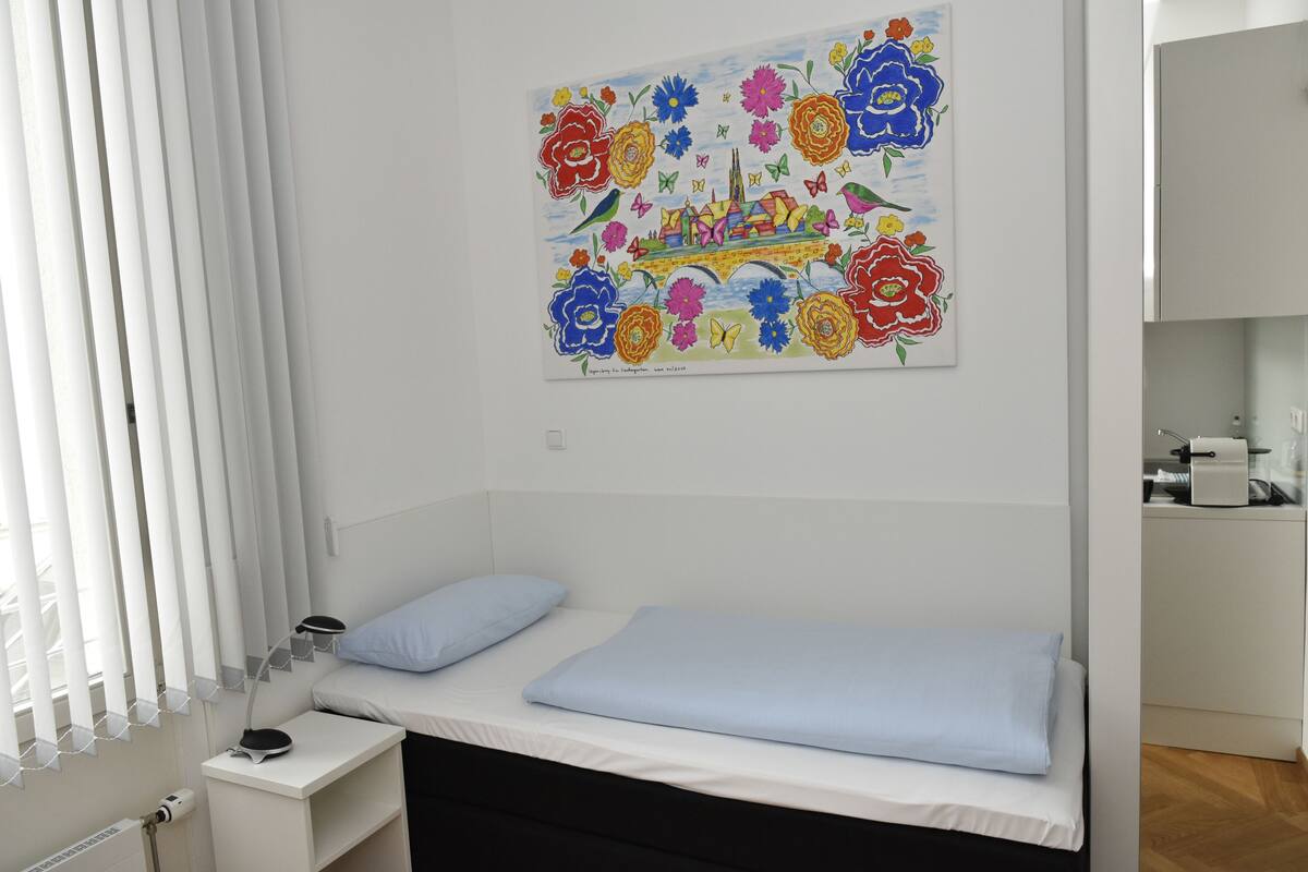 Quarto solteiro standard, 1 cama de solteiro | Roupas de cama antialérgicas, cortinas blackout