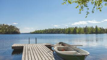 On the beach, rowing, fishing