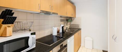 Premium Apartment, 2 Bedrooms | Private kitchen | Full-size fridge, microwave, oven, stovetop