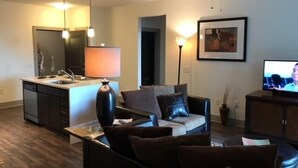 Standard Apartment, 2 Bedrooms, Kitchen, Pool View | Living area | Flat-screen TV, DVD player