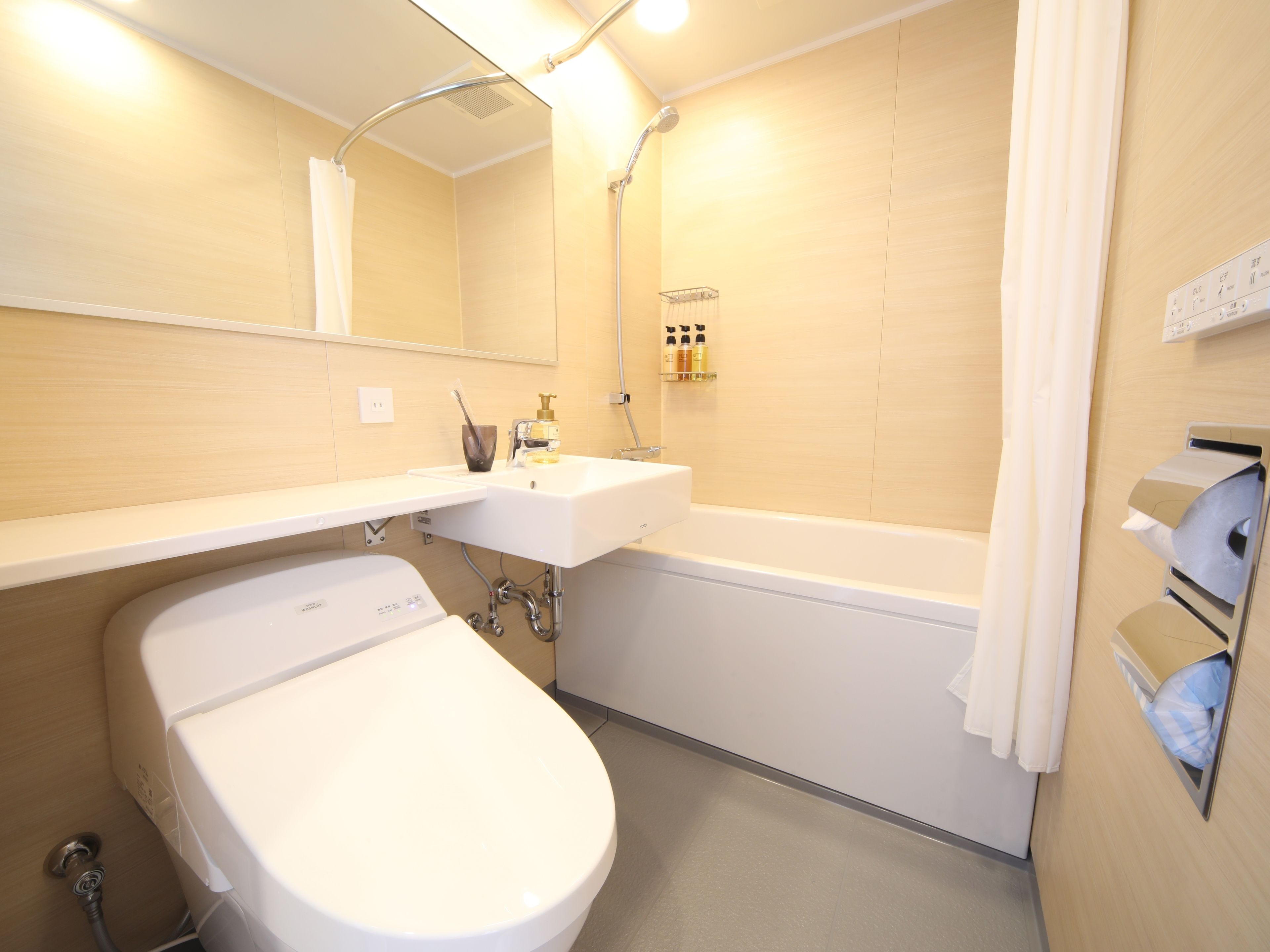 shower, free toiletries, hair dryer, slippers