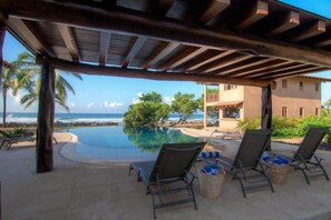 Outdoor pool - Beautiful, new beachfront villa-saltwater pool, gardens, directly on the ocean! (Troncones)
