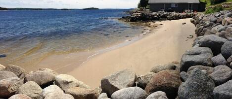 On the beach, sun-loungers, beach towels