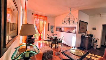 Smart TV, DVD player, books, music library