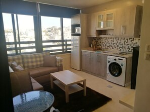 Penthouse Élite, 1 chambre, vue montagne | Coin séjour
