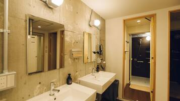 Shower, free toiletries, hair dryer, slippers