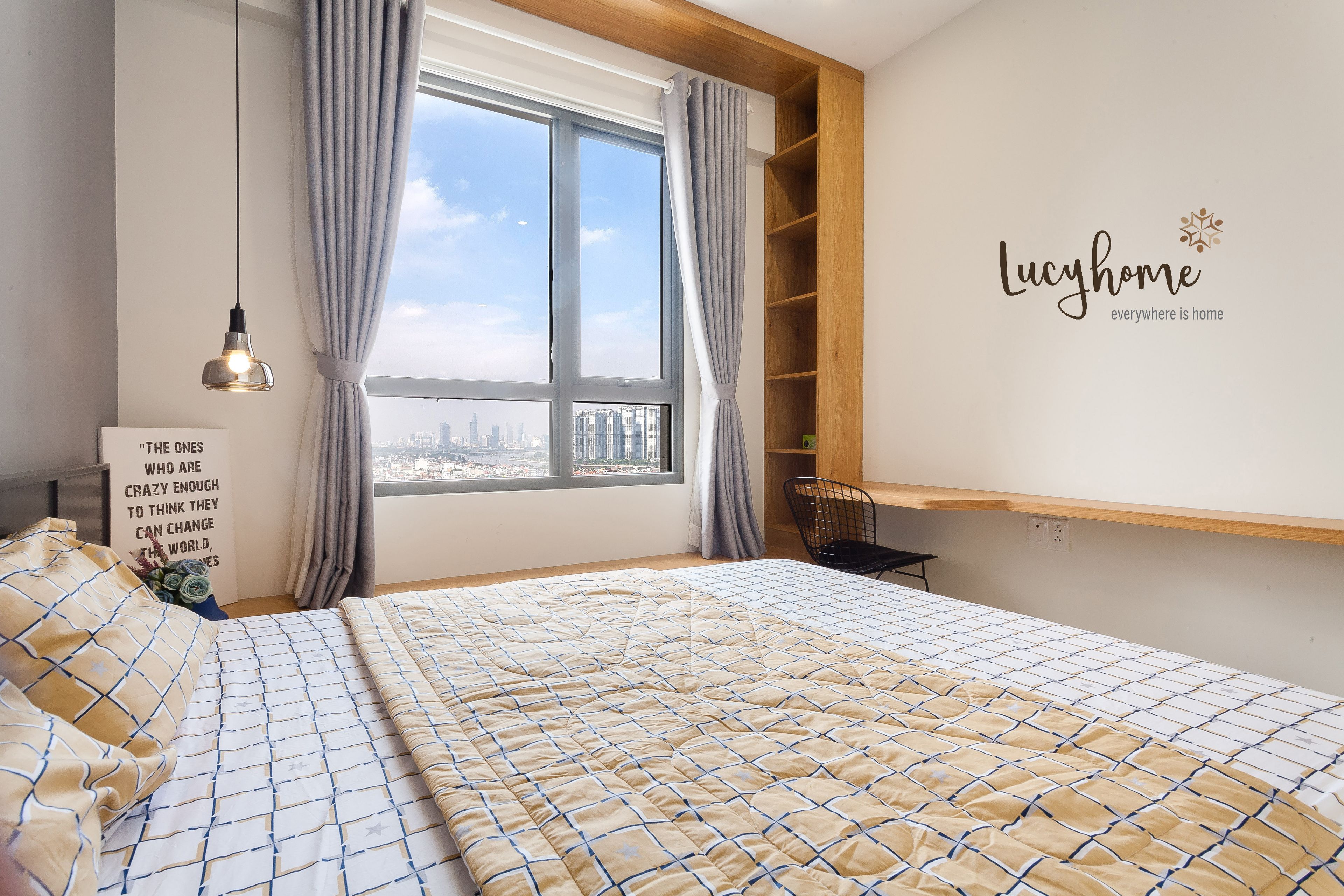 lucyhome smart apartment with city view | premium bedding, individually decorated, individually furnished, desk