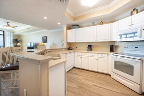 Fridge, microwave, oven, dishwasher