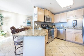 Fridge, microwave, oven, dishwasher