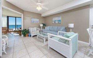 Flat-screen TV, fireplace