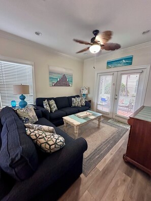 Smart TV, DVD player, books, video library