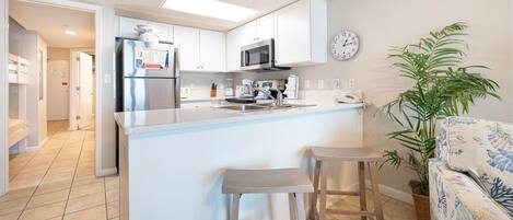 Fridge, microwave, oven, dishwasher