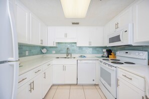 Fridge, microwave, oven, dishwasher