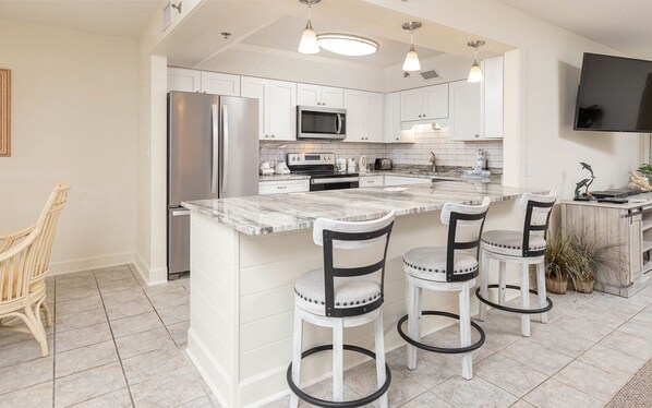 Fridge, microwave, oven, dishwasher