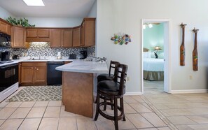 Fridge, microwave, oven, dishwasher