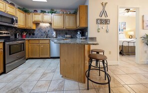 Fridge, microwave, oven, dishwasher