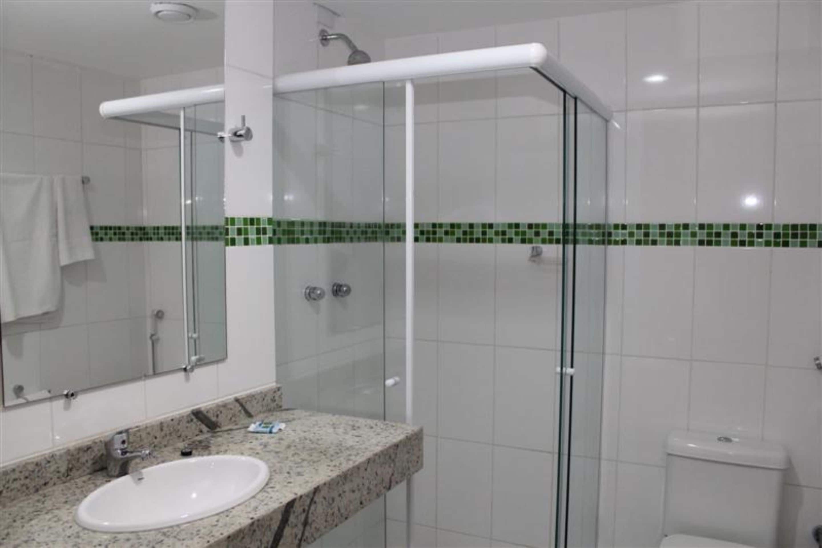 shower, free toiletries, hair dryer, towels