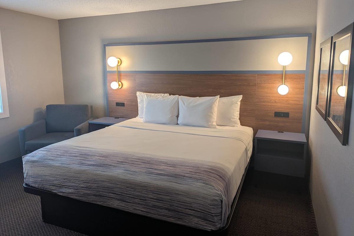 Room, 1 King Bed, Non Smoking | Desk, laptop workspace, blackout drapes, iron/ironing board