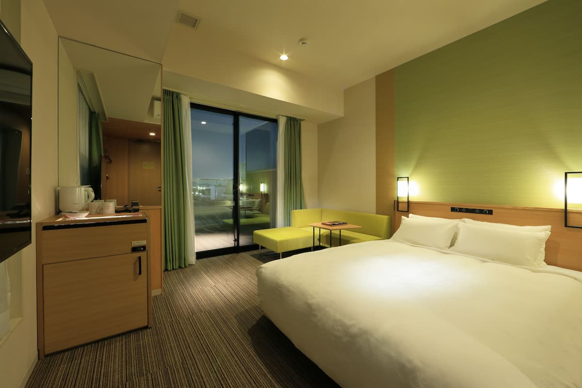 1 bedroom, desk, blackout curtains, iron/ironing board