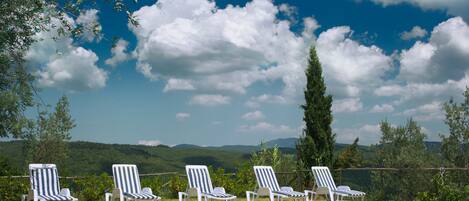 Seasonal outdoor pool, pool umbrellas, sun loungers