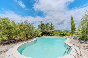 Seasonal outdoor pool, pool umbrellas, sun loungers