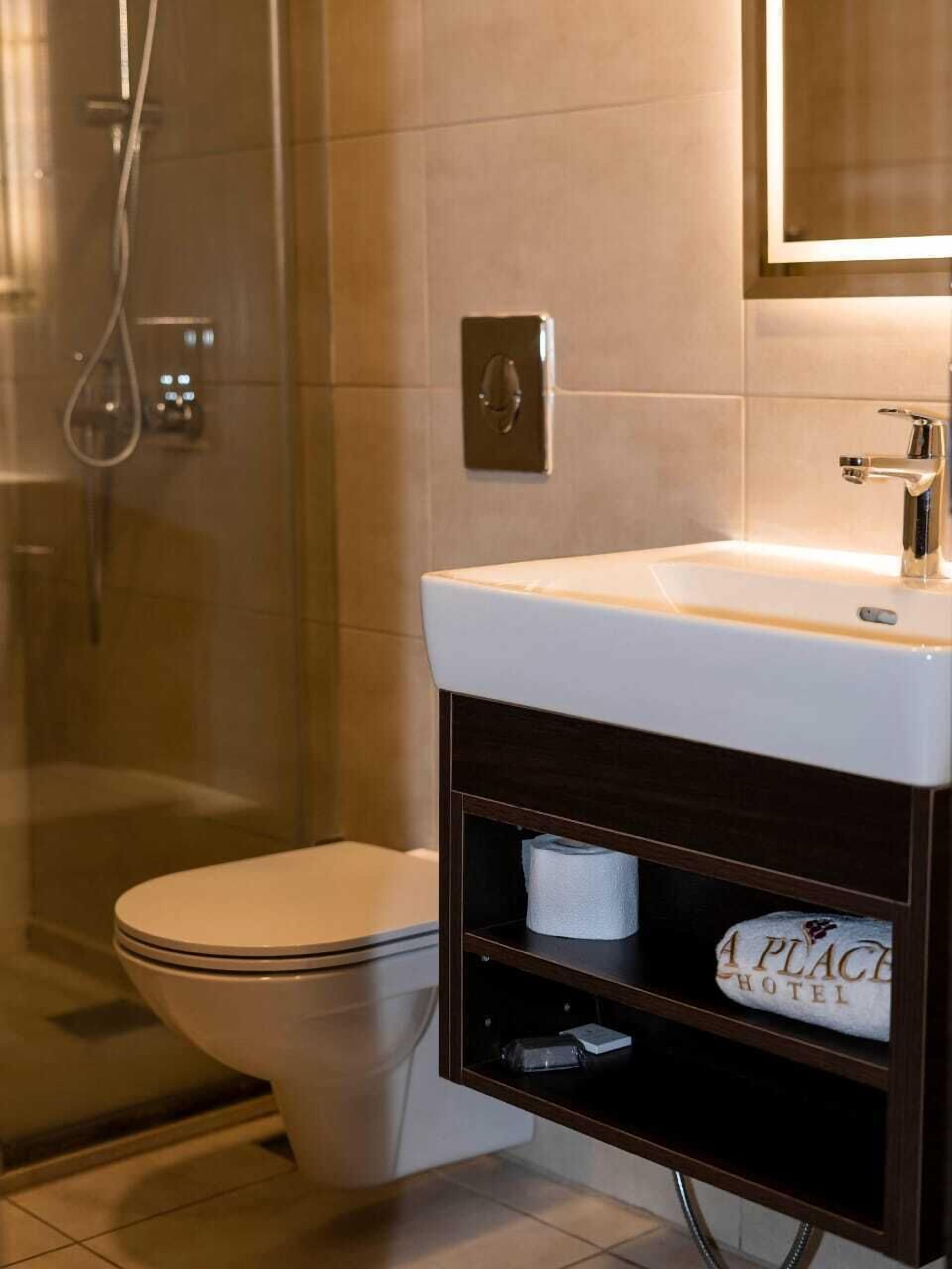 shower, free toiletries, hair dryer, slippers