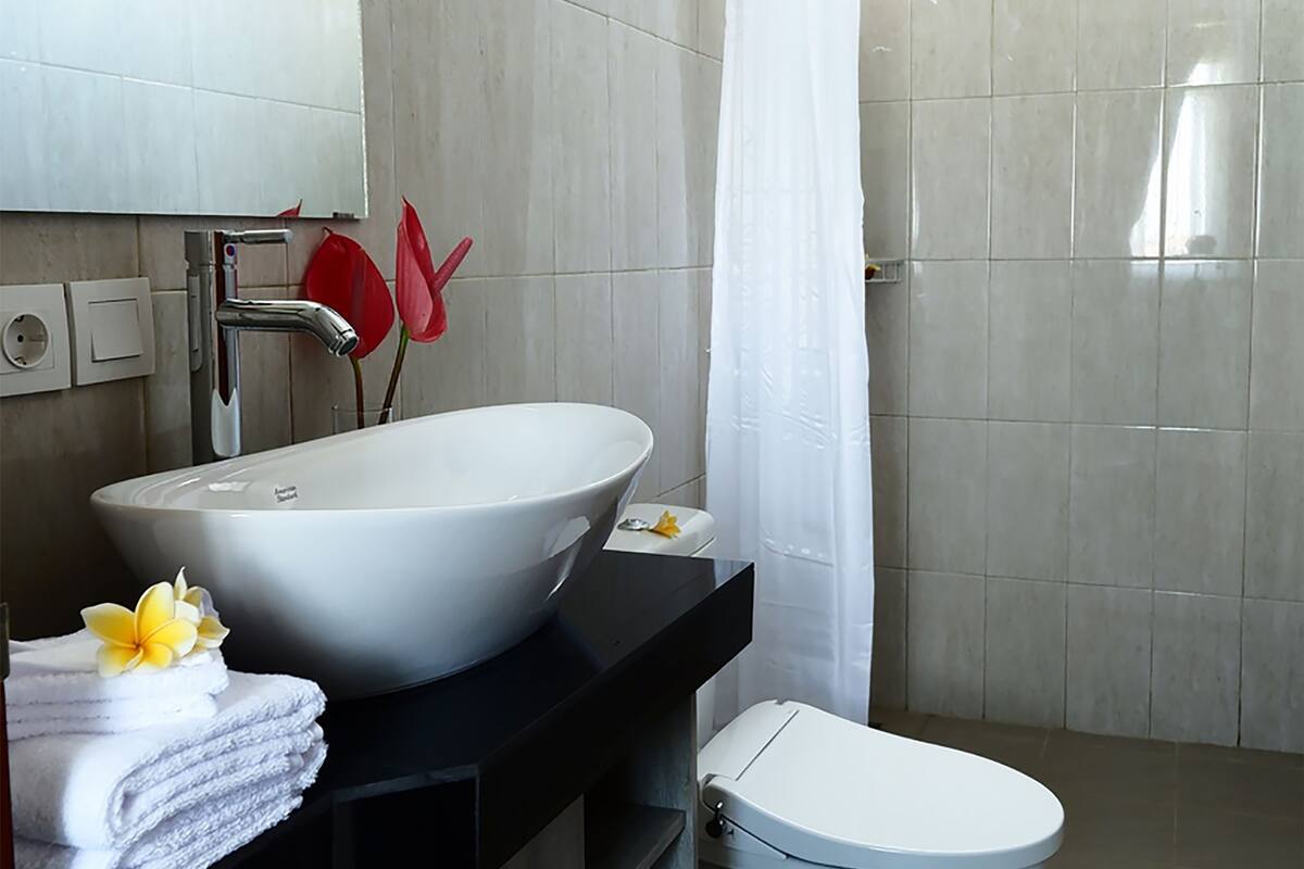 shower, free toiletries, towels