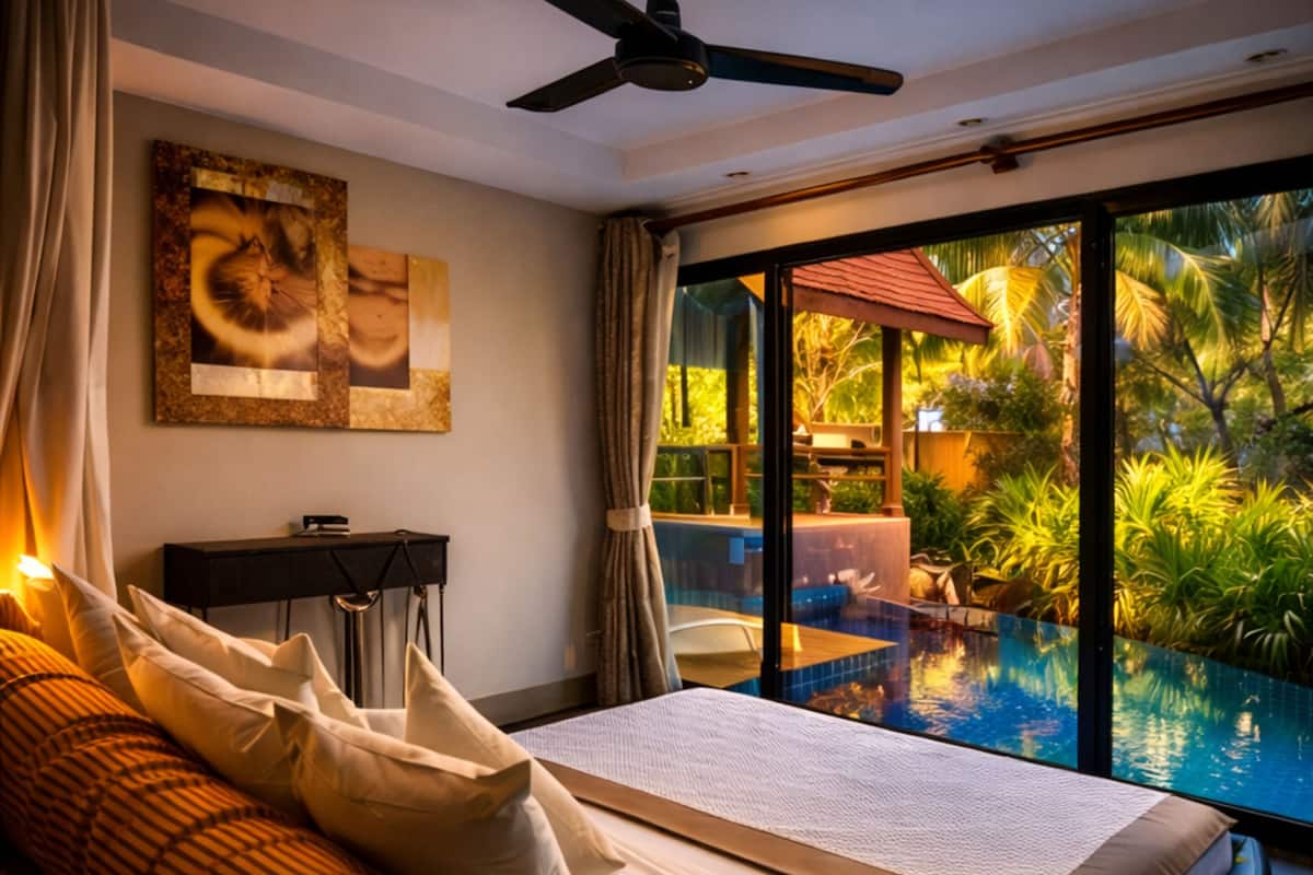 2-Bedroom Villa with Private Pool | มินิบาร์, ตู้นิรภัยในห้องพัก, โต๊ะทำงาน, ผ้าม่านกันแสง