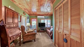 Smart TV, fireplace, DVD player, stereo