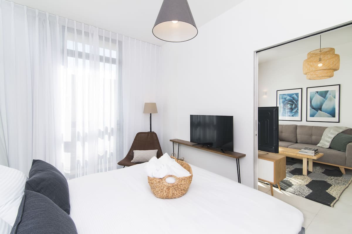 1 bedroom, laptop workspace, blackout curtains, iron/ironing board