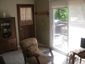 TV, fireplace, DVD player, books