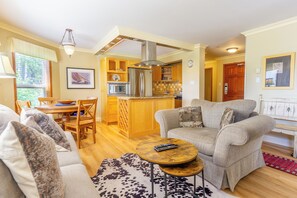 TV, fireplace, DVD player, books