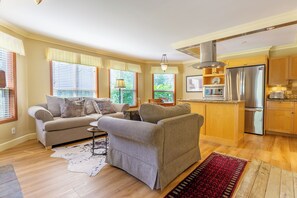 TV, fireplace, DVD player, books