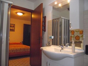 Hydromassage showerhead, hair dryer, bathrobes, towels