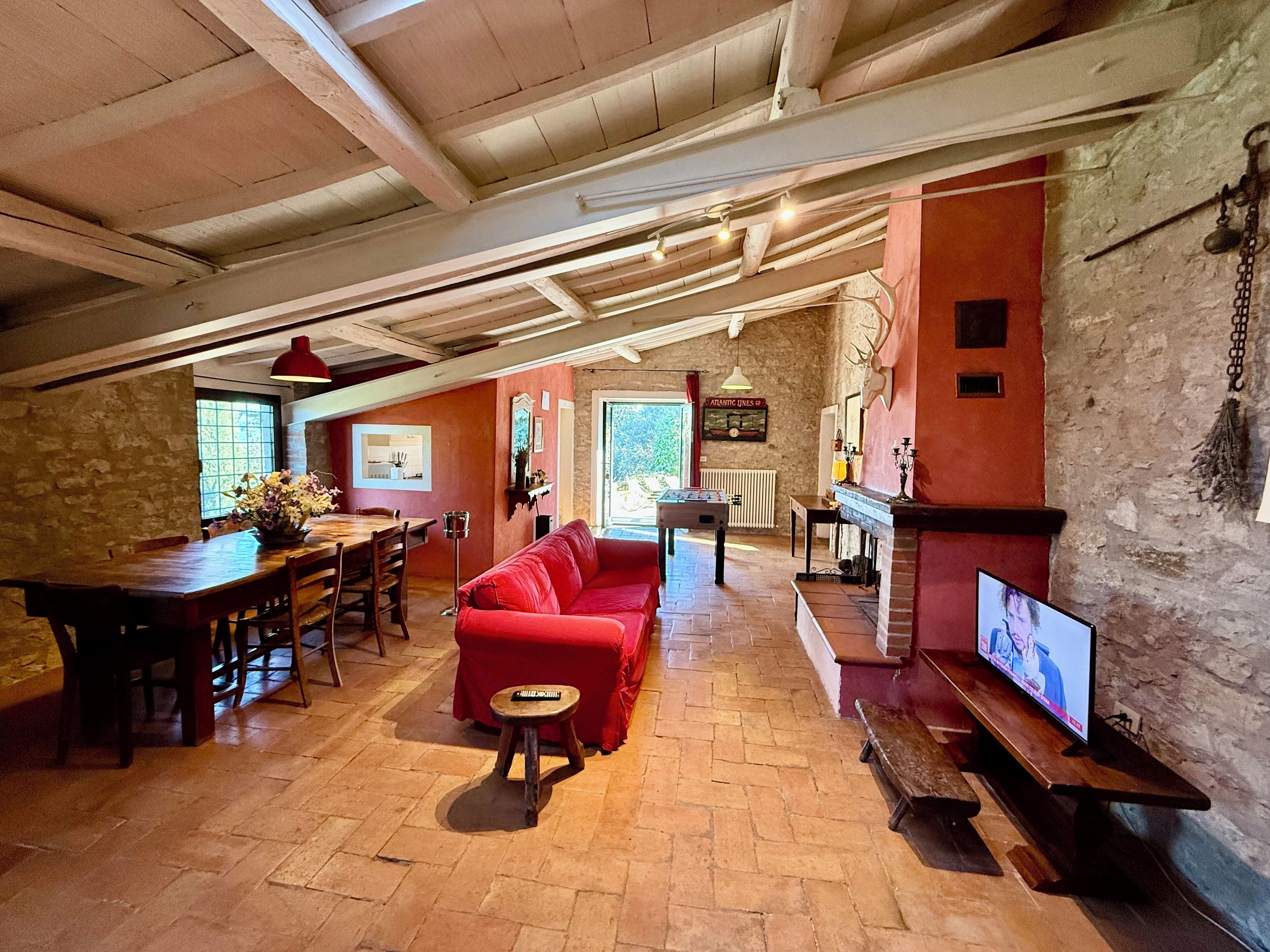 Smart TV, fireplace, foosball, table tennis