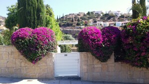 A stone wall with a white gate marked with the number 22. - 'KATIKIES 22' Luxury Detached Pissouri Beach Properties, Great Relaxing Location (Pissouri)