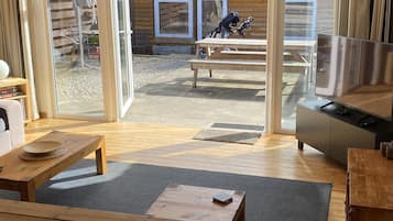 TV, DVD player, books