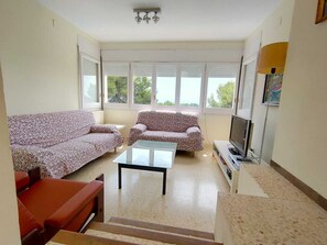 TV, DVD player, foosball, stereo