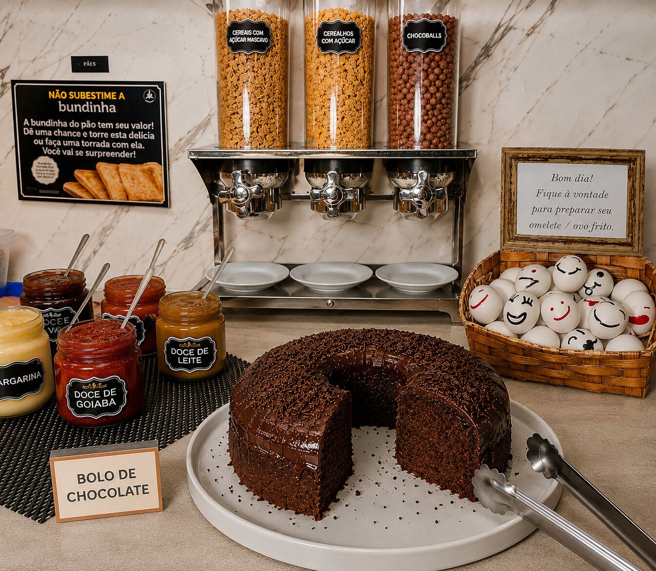 Café da manhã com buffet grátis todos os dias
